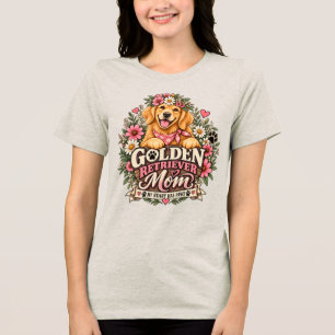 Bloemrijke Golden Retriever Moeder Mijn Hart Heeft Tri-Blend Shirt
