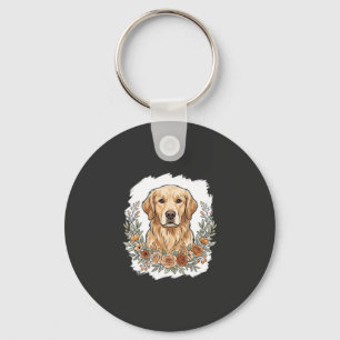 Bloemrijke Golden Retriever Sublimatie Sleutelhanger