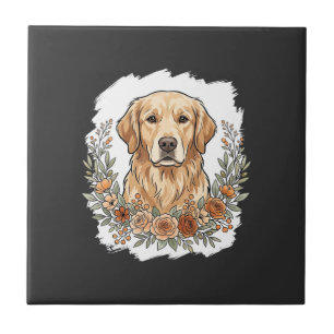 Bloemrijke Golden Retriever Sublimatie Tegeltje