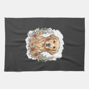 Bloemrijke Golden Retriever Sublimatie Theedoek