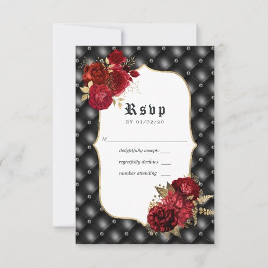 Bloemrijke Gotische Bruiloft RSVP Kaartje (Voorkant)