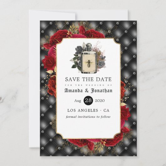 Bloemrijke Gotische Bruiloft Save The Date (Voorkant)