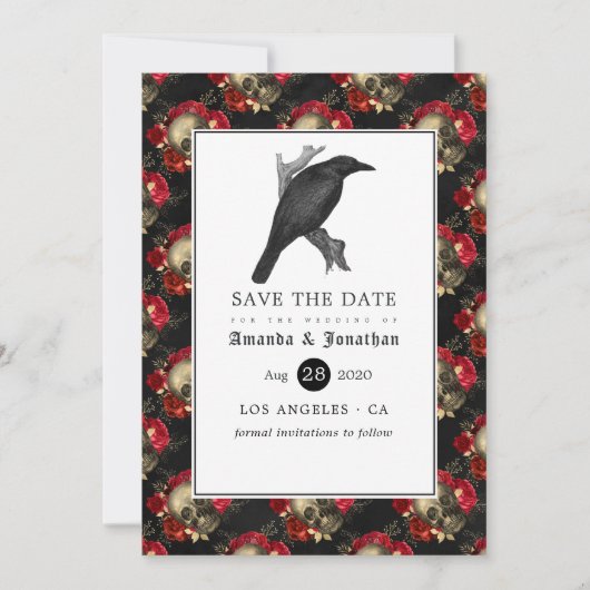 Bloemrijke Gotische Bruiloft Save The Date (Voorkant)