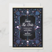 Bloemrijke Gotische Halloween Bruiloft Save The Date (Voorkant)
