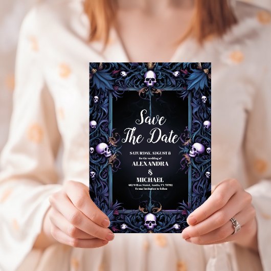 Bloemrijke Gotische Halloween Bruiloft Save The Date