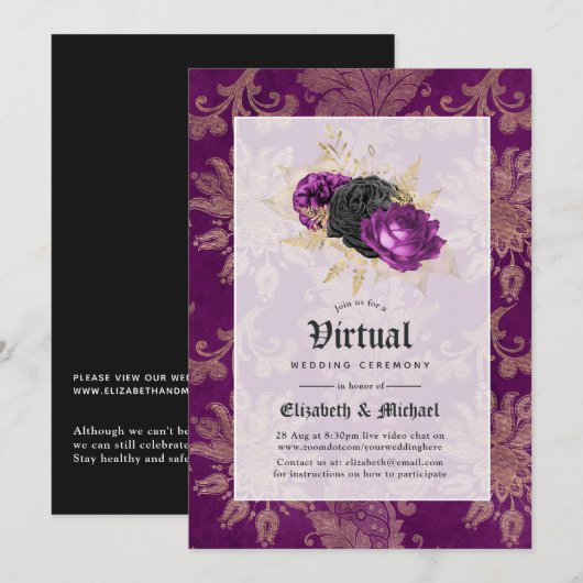 Bloemrijke Gotische Online Virtuele Bruiloft Kaart (Voorkant / Achterkant)