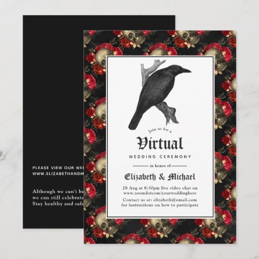 Bloemrijke gotische online virtuele bruiloft kaart (Voorkant / Achterkant)