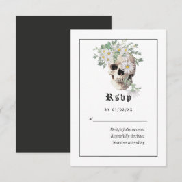 Bloemrijke Gotische Schedel Huwelijks RSVP Kaart