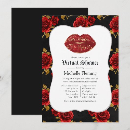 Bloemrijke Gotische Virtuele Bruiloftsborrel Kaart (Voorkant / Achterkant)