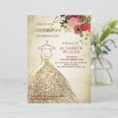 Bloemrijke gouden pailletten jurk Quinceañera Kaart (Staand voorkant)