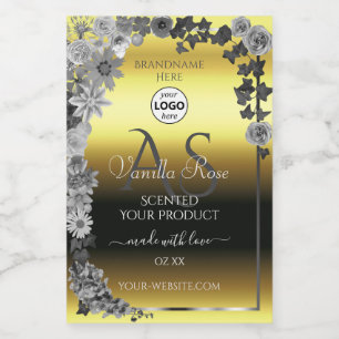 Bloemrijke Gouden Zilveren Productlabels Monogram  Voedselcontainer Etiket