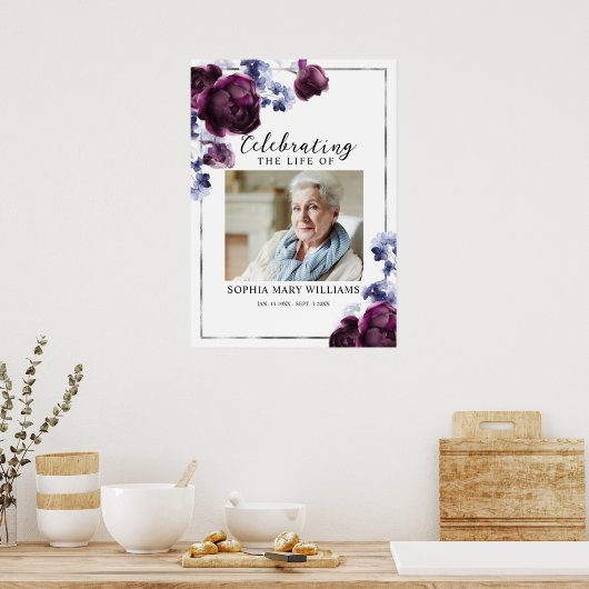 Bloemrijke grafviering levensfeest welkomstbord poster (Keuken)