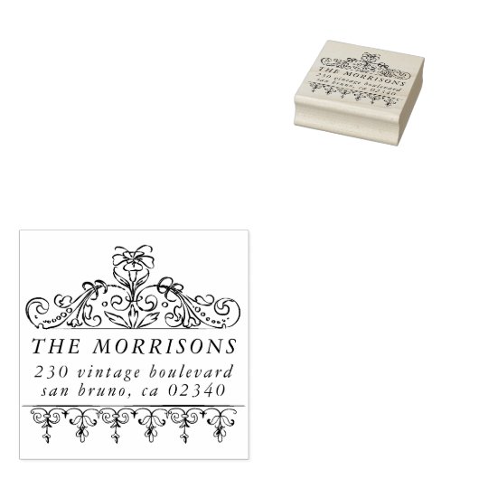  Bloemrijke Grens Familienaam Retouradres Rubberstempel (Gestempeld)