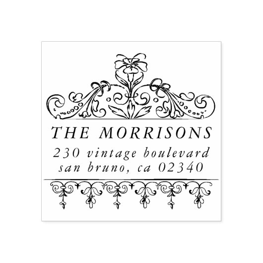  Bloemrijke Grens Familienaam Retouradres Rubberstempel (Afrduk)