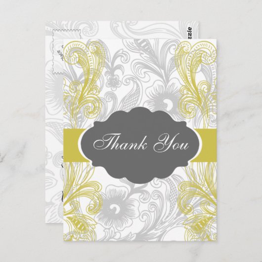 bloemrijke grijze en gele bruiloft briefkaart (Voorkant / Achterkant)