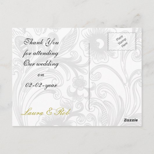 bloemrijke grijze en gele bruiloft briefkaart (Achterkant)