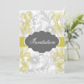 bloemrijke grijze en gele bruiloft kaart (Staand voorkant)