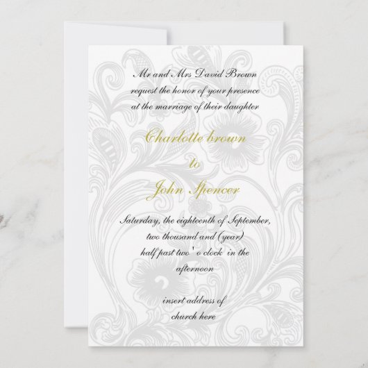 bloemrijke grijze en gele bruiloft kaart (Achterkant)