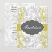 bloemrijke grijze en gele bruiloft kaart (Voorkant / Achterkant)