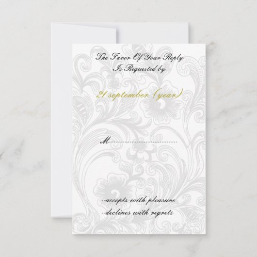 bloemrijke grijze en gele bruiloft RSVP kaartje (Achterkant)