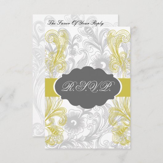 bloemrijke grijze en gele bruiloft RSVP kaartje (Voorkant / Achterkant)