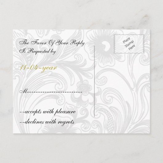 bloemrijke grijze en gele bruiloft uitnodiging briefkaart (Achterkant)