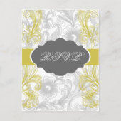 bloemrijke grijze en gele bruiloft uitnodiging briefkaart (Voorkant)