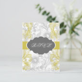bloemrijke grijze en gele bruiloft uitnodiging briefkaart (Staand voorkant)