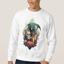 Bloemrijke Grim Reaper met een Schedel Trui