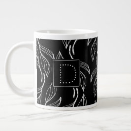 Bloemrijke Groene Bloemen Zwart en Wit Monogram Grote Koffiekop