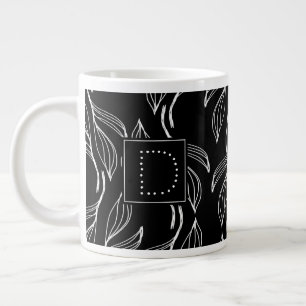 Bloemrijke Groene Bloemen Zwart en Wit Monogram Grote Koffiekop