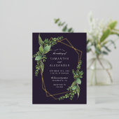 Bloemrijke groene Purple & Gouden Geometrische Tro Folie Uitnodiging Briefkaart (Staand Voorkant)