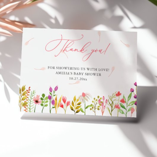 Bloemrijke groene rustieke babyshower bedankkaart