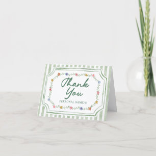Bloemrijke groene strepen bedankkaartjes bedankkaart
