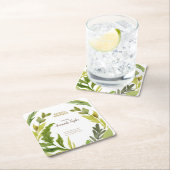 Bloemrijke groene waterverf elegante bruidsdouche kartonnen onderzetters (Insitu)