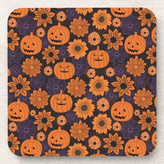 Bloemrijke Halloween Bier Onderzetter (Voorkant)