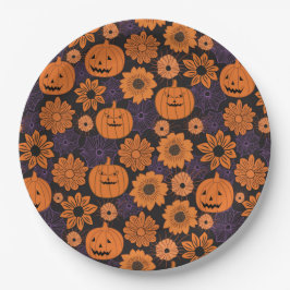 Bloemrijke Halloween Papieren Bordje