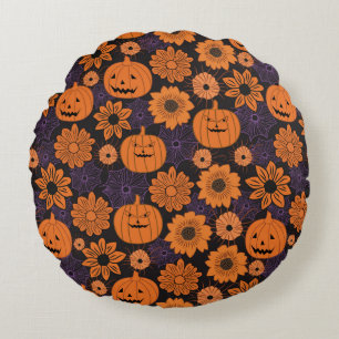 Bloemrijke Halloween Rond Kussen