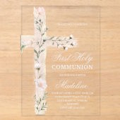 bloemrijke Heilige eerste communie Acryl Uitnodigingen (Voorkant)