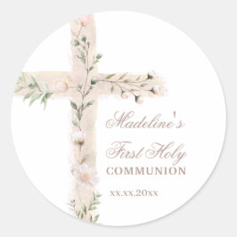 bloemrijke Heilige kruis Eerste Communie Ronde Sticker