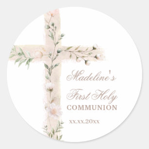 bloemrijke Heilige kruis Eerste Communie Ronde Sticker