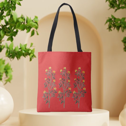 Bloemrijke helderrode boodschappentas tote bag
