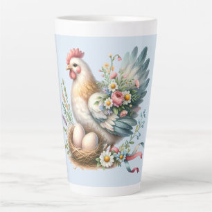 Bloemrijke Hen met Eieren Vintage Boerderij Charme Latte Mok