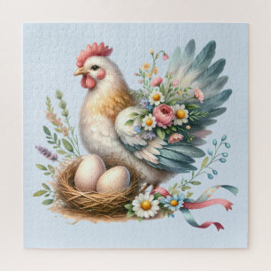 Bloemrijke Hen met Eieren Vintage Boerderij Charme Legpuzzel