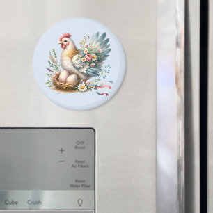 Bloemrijke Hen met Eieren Vintage Boerderij Charme Magneet