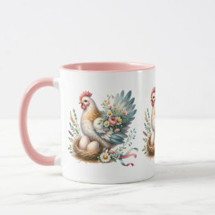 Bloemrijke Hen met Eieren Vintage Boerderij Charme Mok