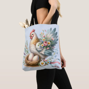 Bloemrijke Hen met Eieren Vintage Boerderij Charme Tote Bag