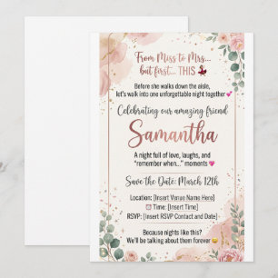 Bloemrijke Hen Night Uitnodiging – Elegante Roze &