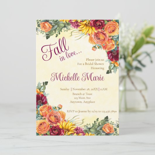 Bloemrijke Herfst Bruids Douche Uitnodiging (Staand voorkant)