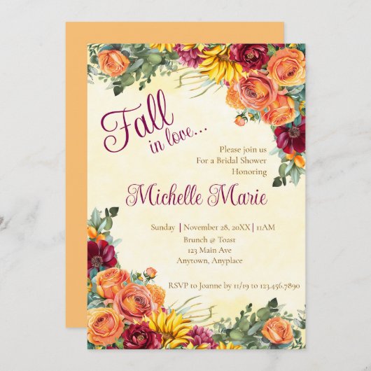 Bloemrijke Herfst Bruids Douche Uitnodiging (Voorkant / Achterkant)